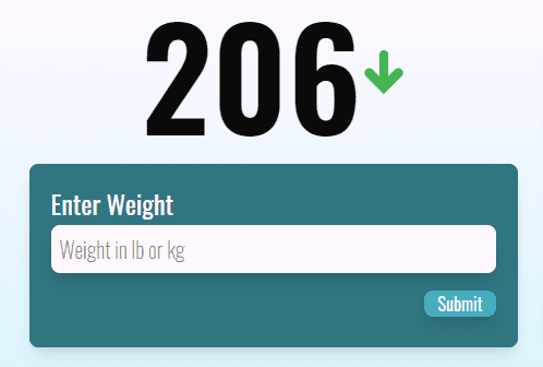 Tracker shows current weight and comparison to the most recent entered data.